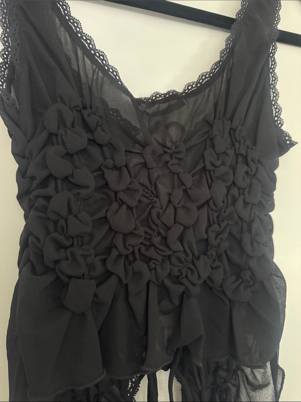 Zara Black Lace-Up Sheer Ruched Tank - Picture 14 of 16